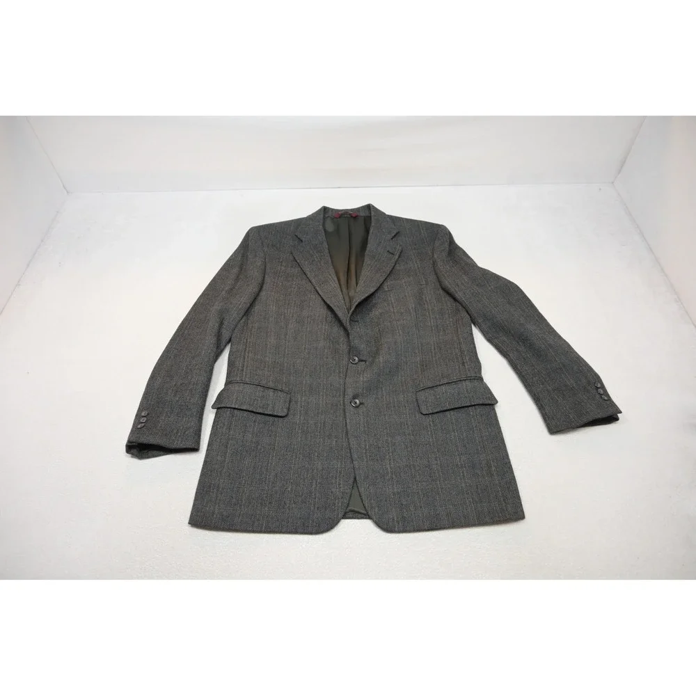 Jos. A. Bank Blazer Mens 43L Grey Herringbone Pinstripe Wool Blend Two Button